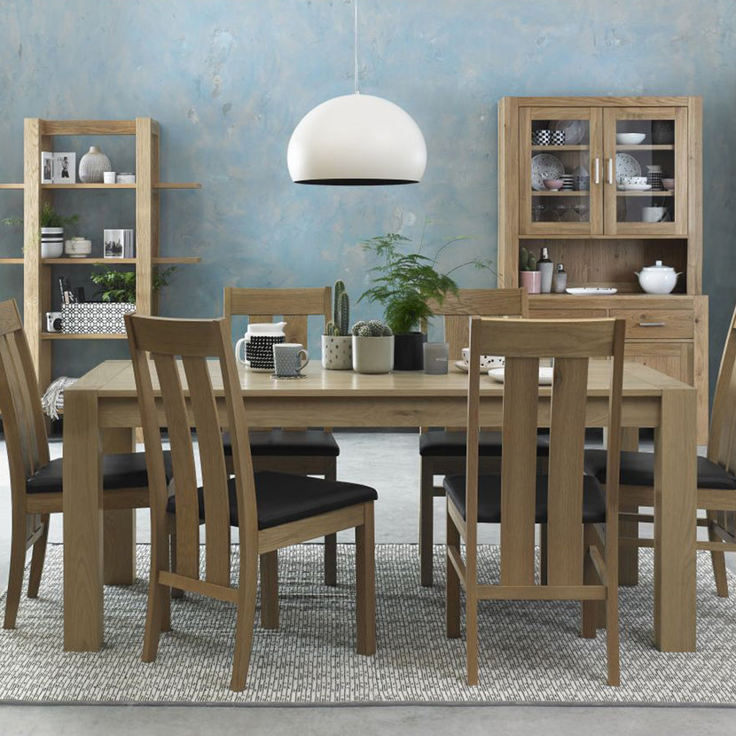 Tuscany Light Oak Slatted Chair Brown Bonded Leather (Pair)