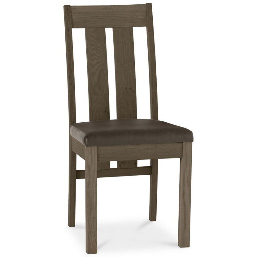 Tuscany Dark Oak Slatted Chair Brown Leather (Pair)