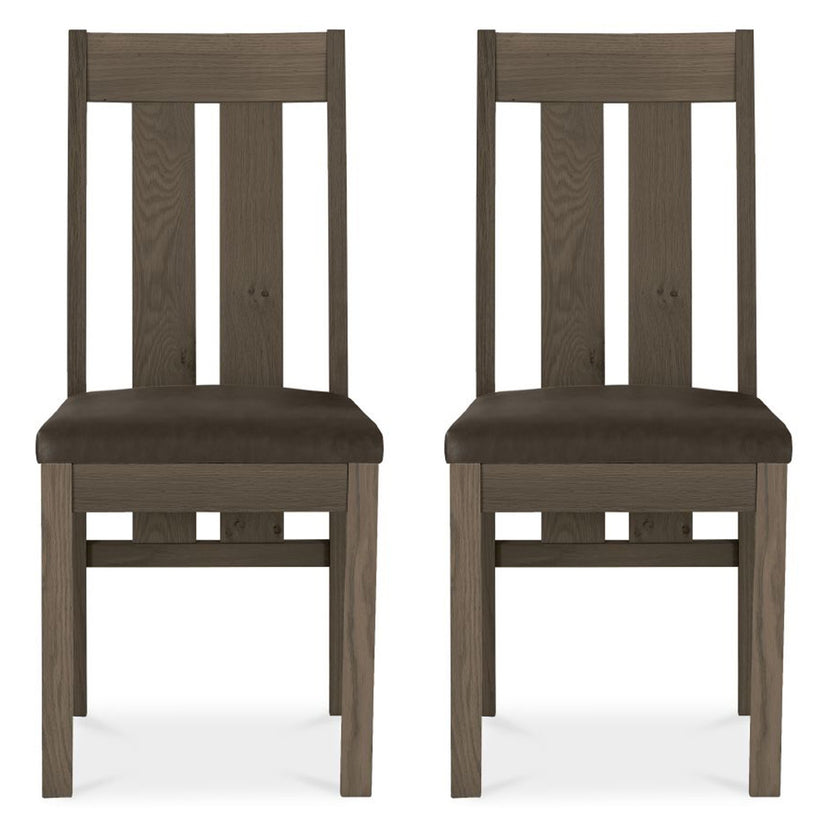 Tuscany Dark Oak Slatted Chair Brown Leather (Pair)