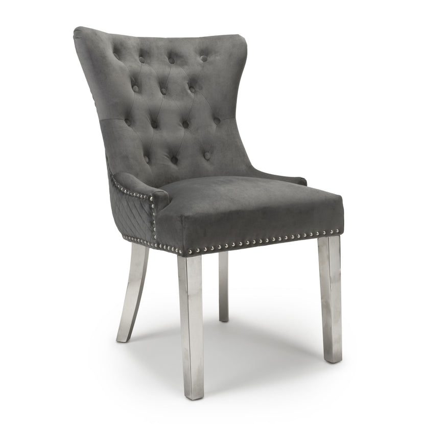 Coco Dining Chair Brushed Grey Velvet (Pair)