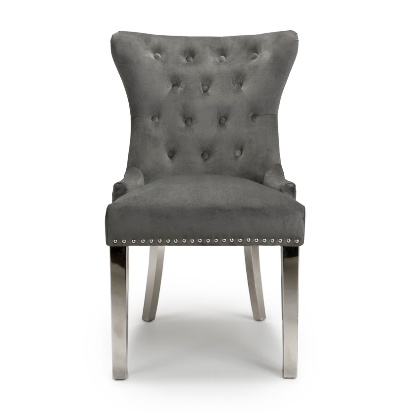 Coco Dining Chair Brushed Grey Velvet (Pair)