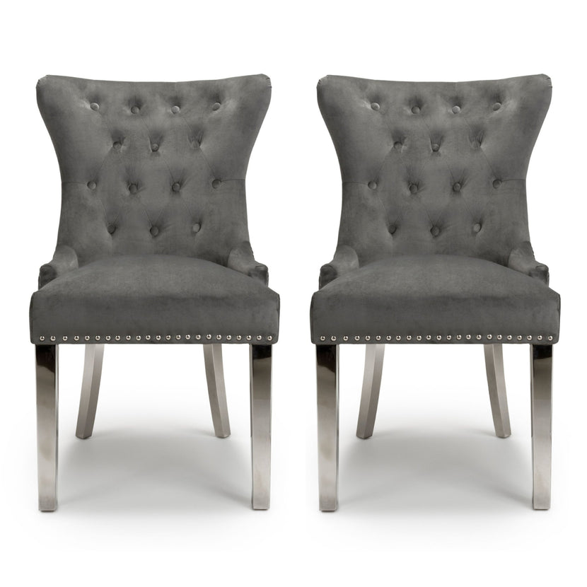 Coco Dining Chair Brushed Grey Velvet (Pair)