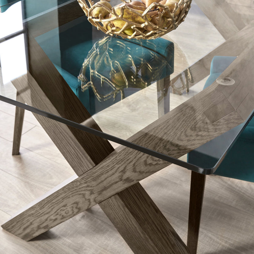 Tuscany Dark Oak 6 Seater Glass Top Dining Table