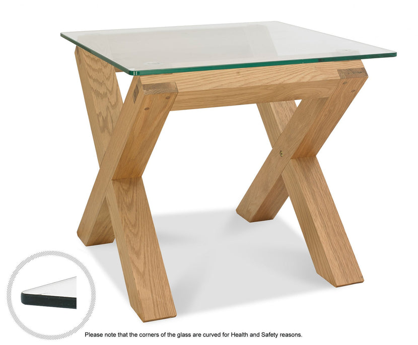 Tuscany Light Oak Glass Top Lamp Table