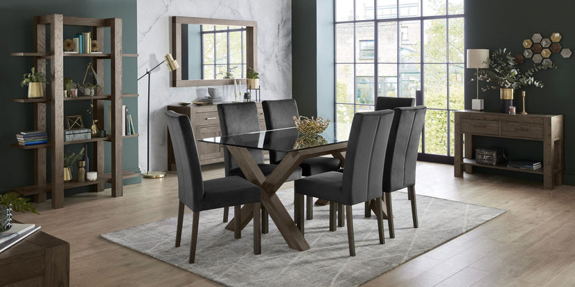 Tuscany Dark Oak 6 Seater Glass Top Dining Table