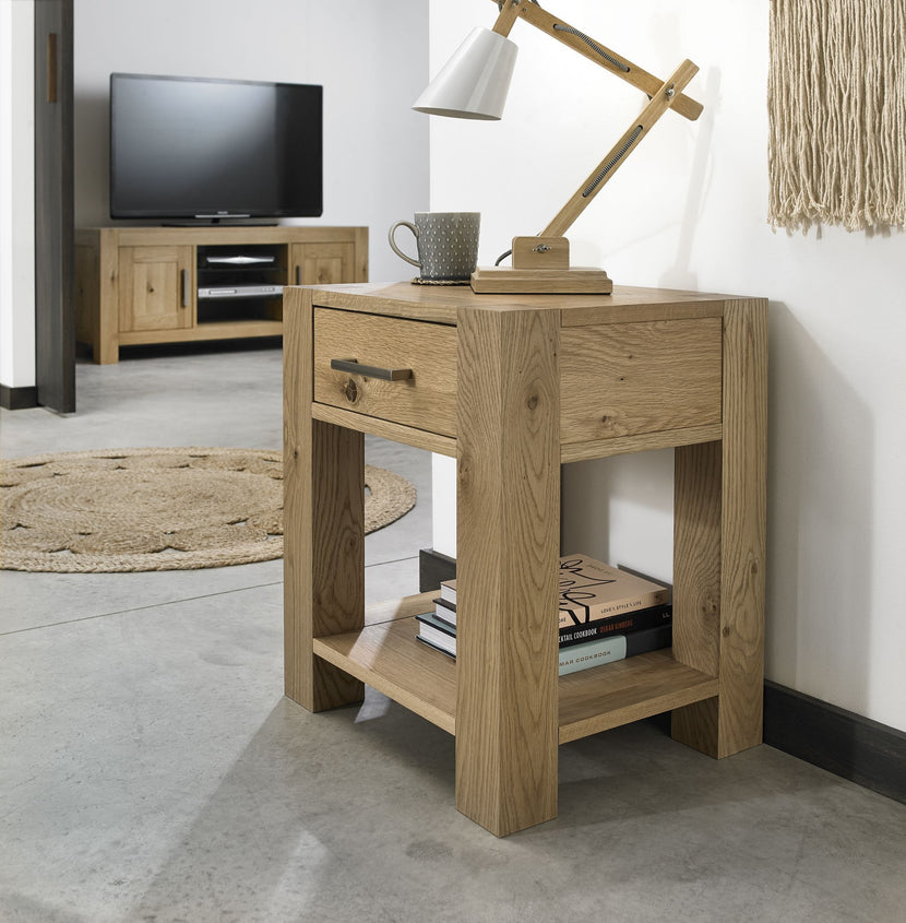 Tuscany Light Oak Lamp Table with Drawer