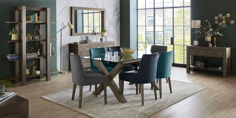 Tuscany Dark Oak 6 Seater Glass Top Dining Table