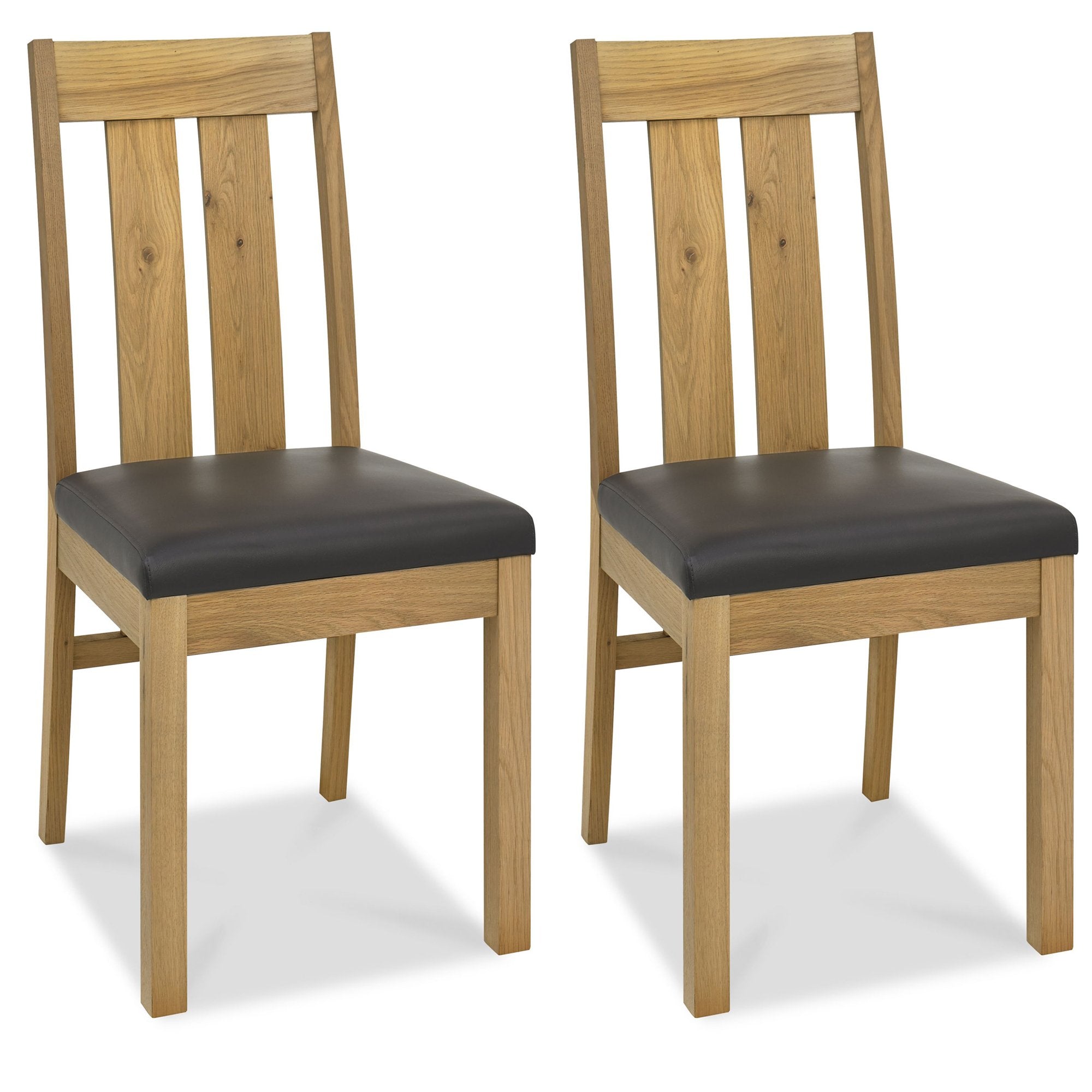Tuscany Light Oak Slatted Chair Brown Bonded Leather (Pair)