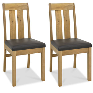 Tuscany Light Oak Slatted Chair Brown Bonded Leather (Pair)