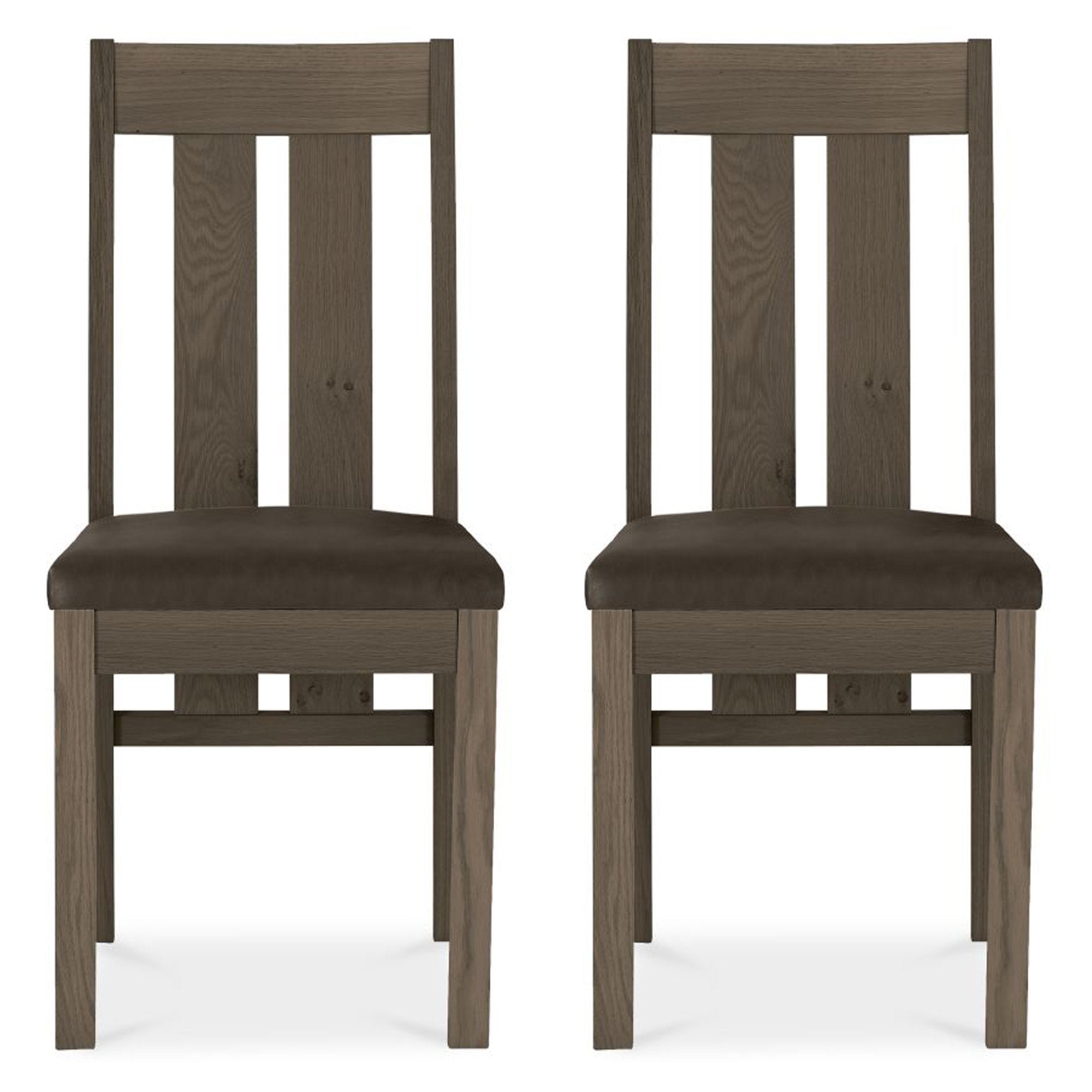 Tuscany Dark Oak Slatted Chair Brown Leather (Pair)