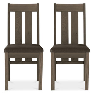 Tuscany Dark Oak Slatted Chair Brown Leather (Pair)