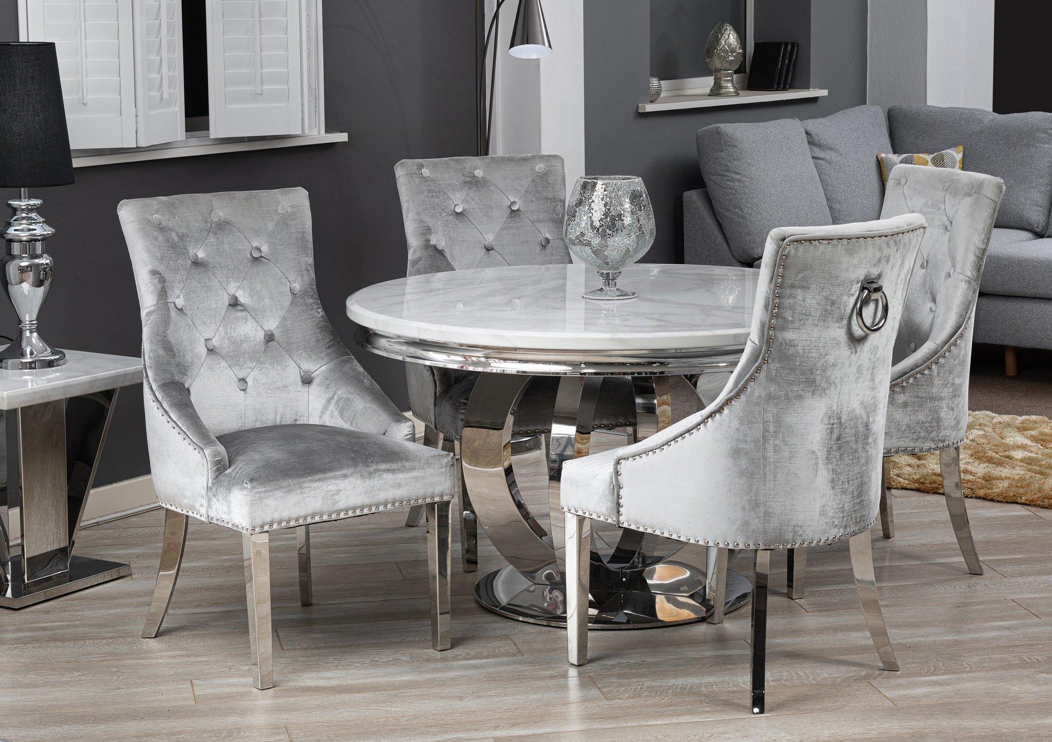 Belvedere Knockerback Dining Chair Pewter (PAIR)