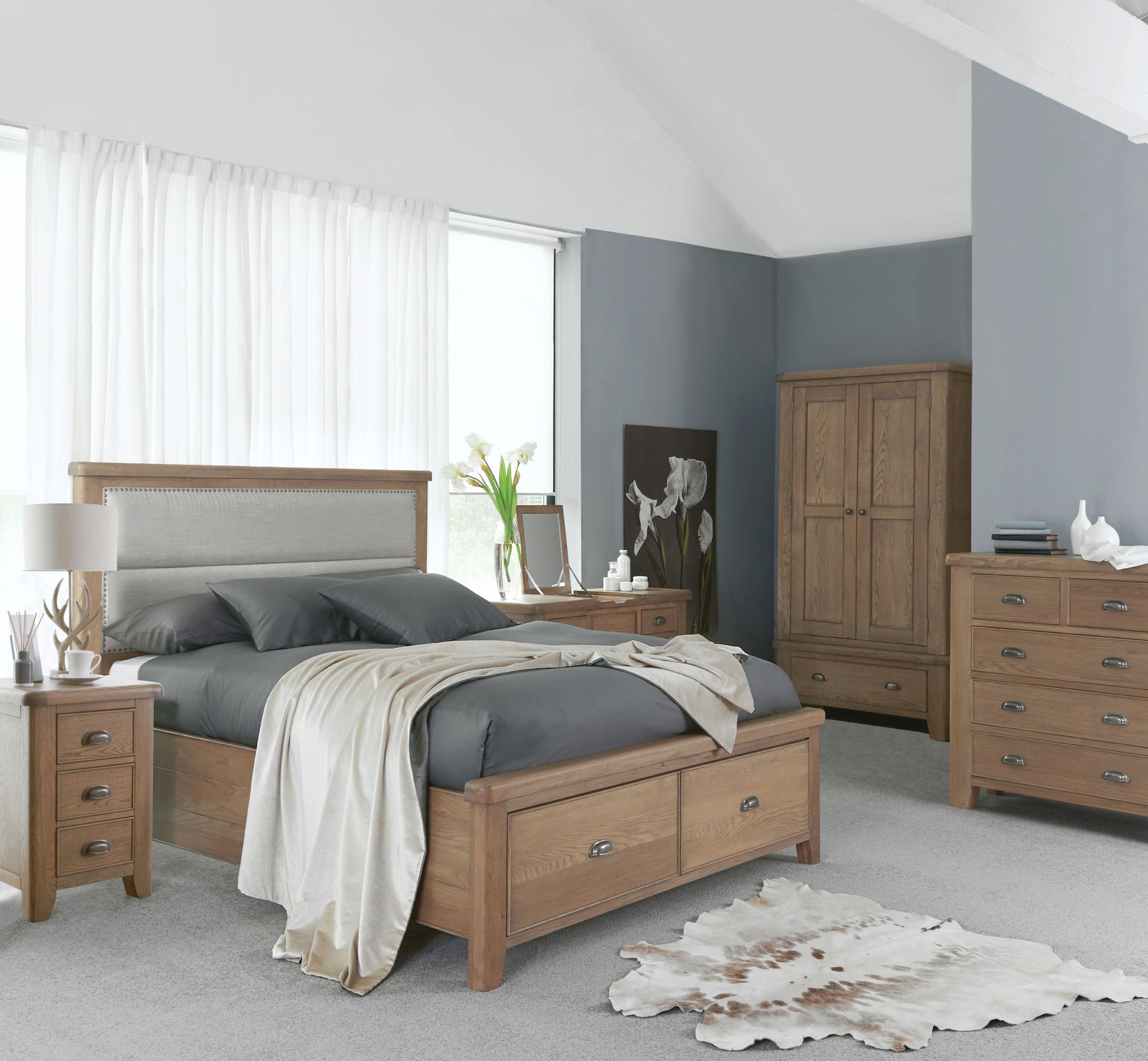 Horus Bed with Fabric Headboard and Drawer Footboard Set