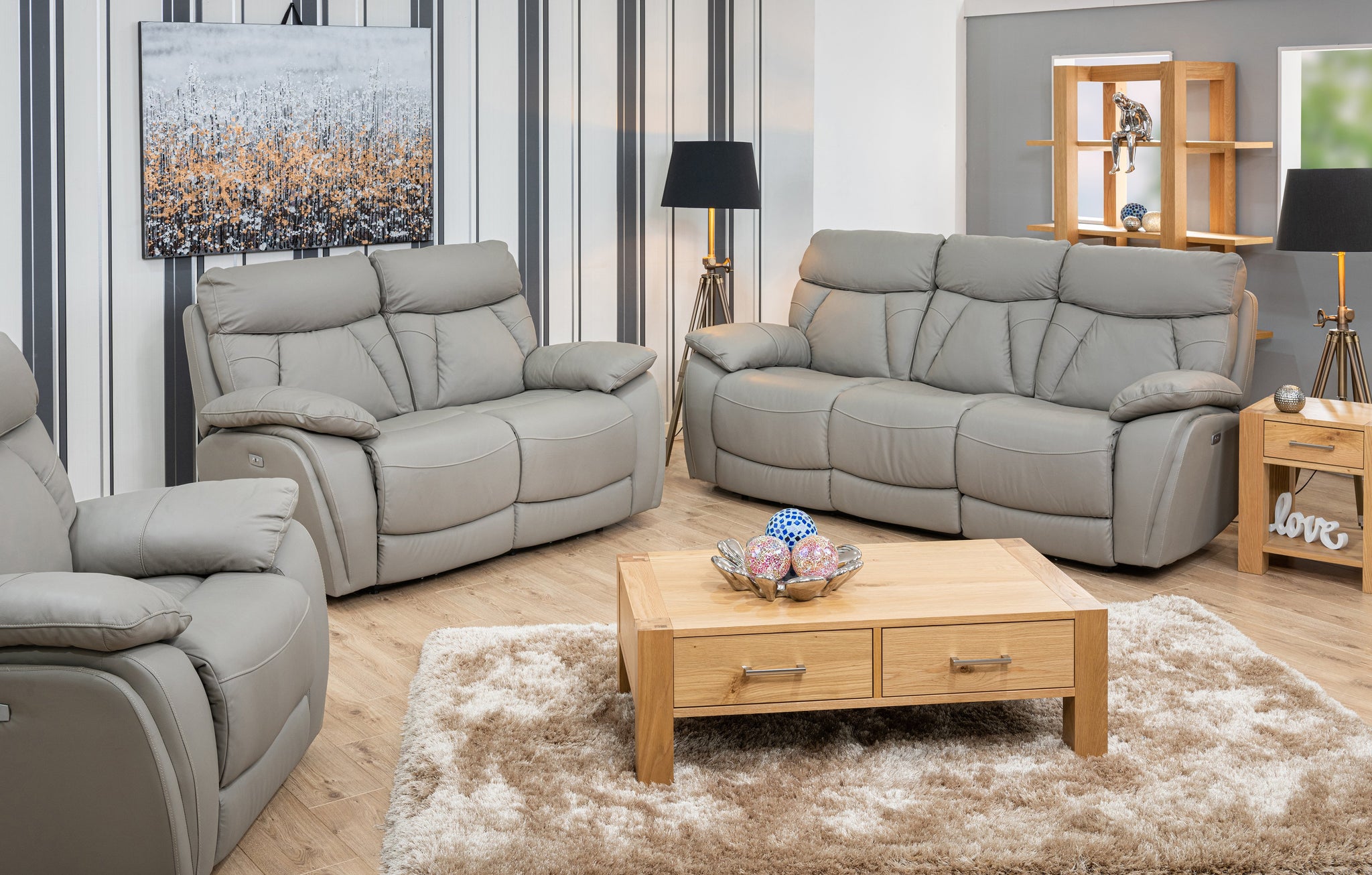 New Cologne 2 Seater Sofa GREY (Electric Recliner with USB)